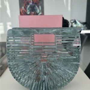 Cult Gaia Seaspray Blue Marble Acrylic Mini Ark Top Handle Bag NWT